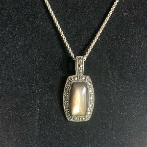 Gray Mother of Pearl Sterling Marcasite Pendant